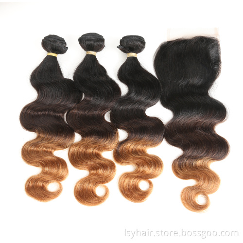 2019 Best Selling Ombre 3 Tones 1b 4 24 30 Color Body Wave Brazilian Human Hair Weave Bundles With Closure, Online Sale  Hair